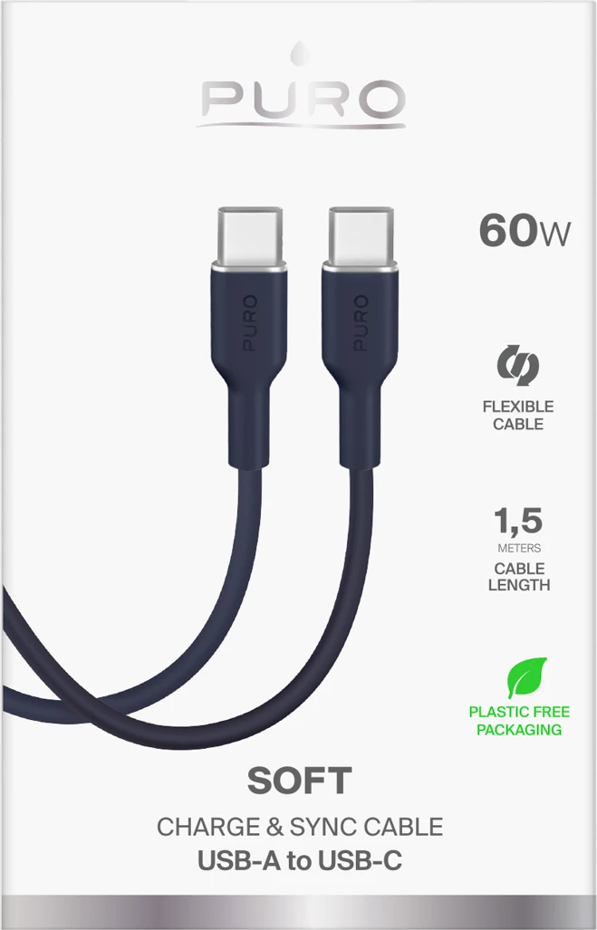 Kabllo USB-C në USB-C Puro ICON 1.5 m, blu navy