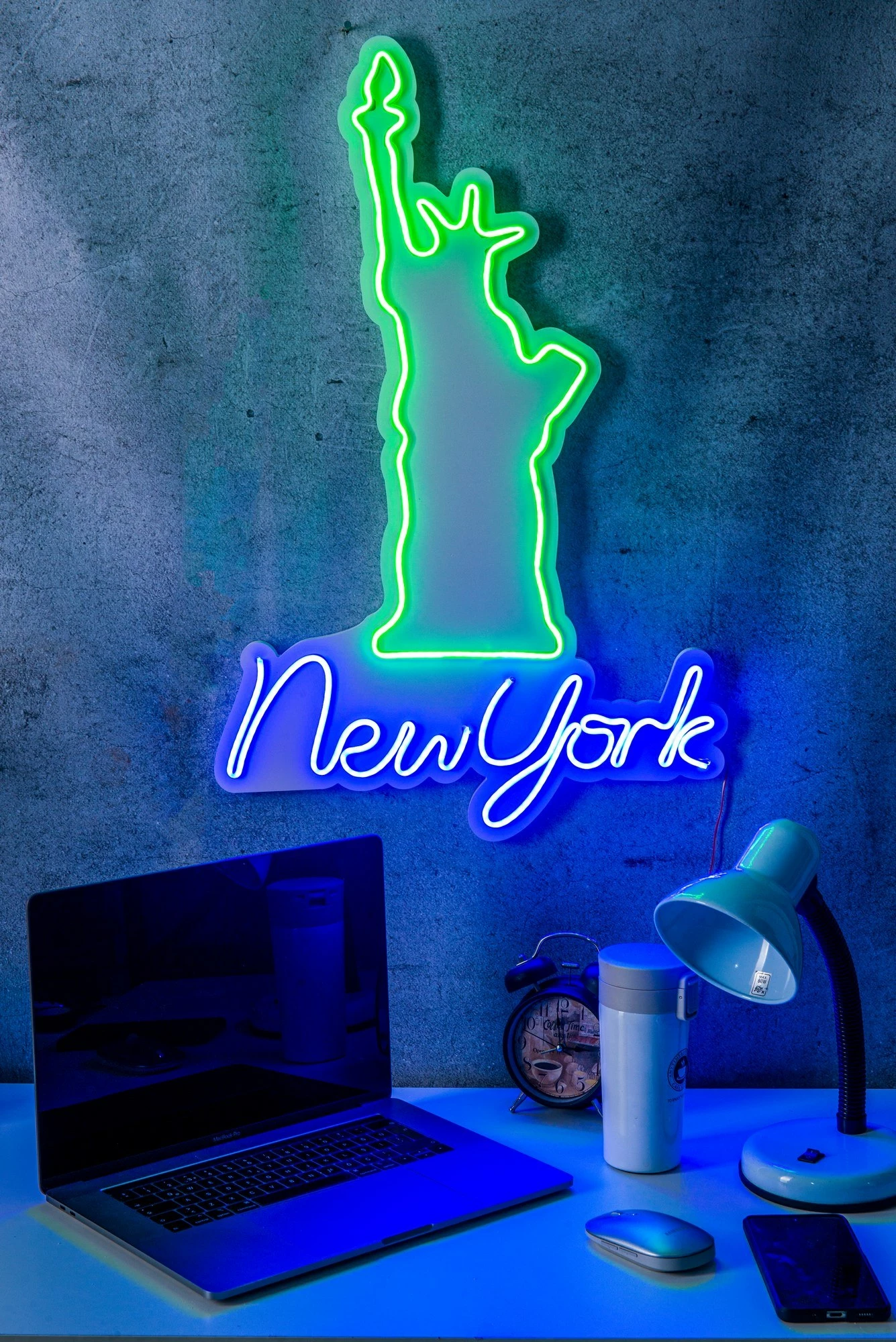 Dritë dekorative LED, plastikë, New York, ngjyrë e gjelbër dhe blu