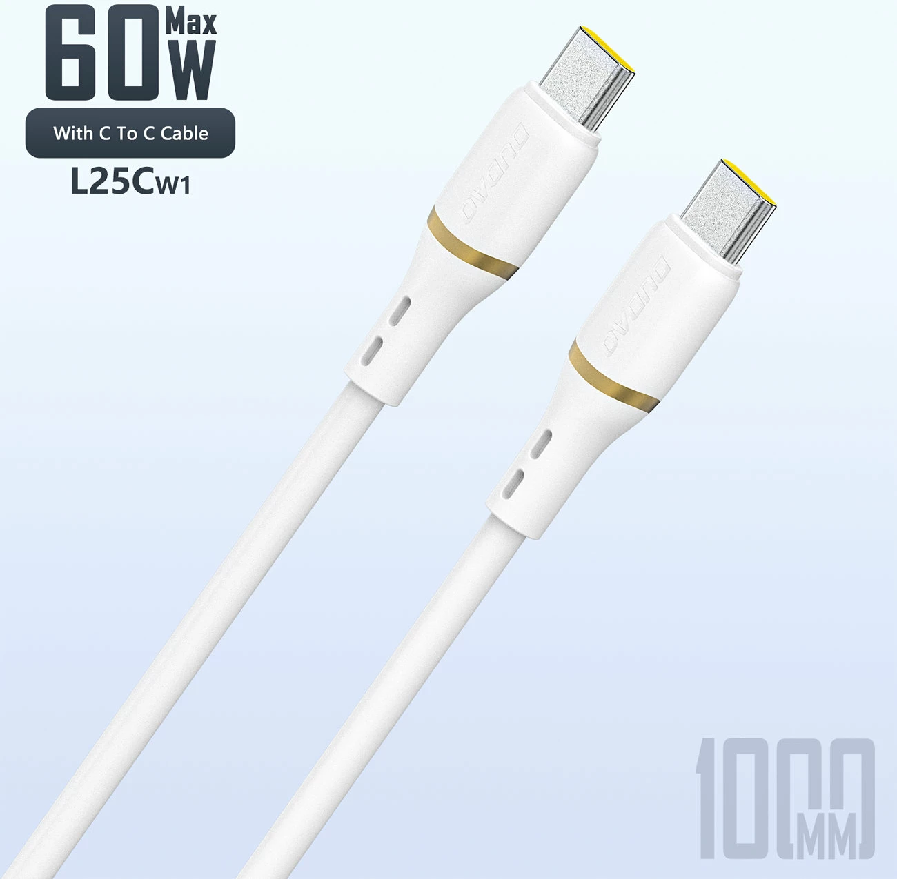 Kabllo USB-C në USB-C Dudao L25C PD 60W 1m silikon 480 Mbps, e bardhë