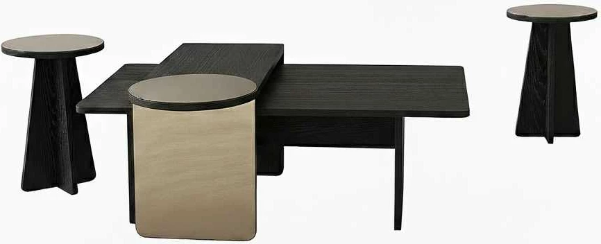 Set tavolinash ndihmëse, 4 copë, ngjyrë e zezë dhe bronzi, Skye Decor Luna