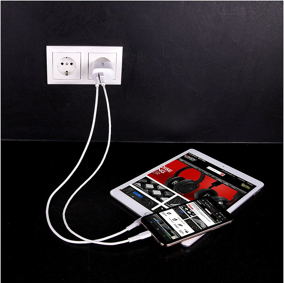 Karikues muri LINDY 73413, 20W, 2 porta (USB-C PD + USB-A), i bardhë