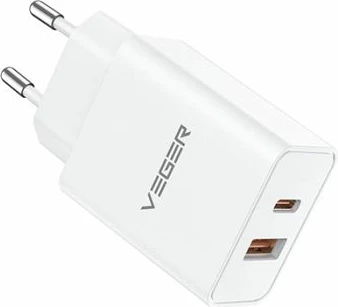 Karikues muri VEGER VLS302U, 2-port USB-A/USB-C, PD3.0/QC3.0 30W, i bardhë
