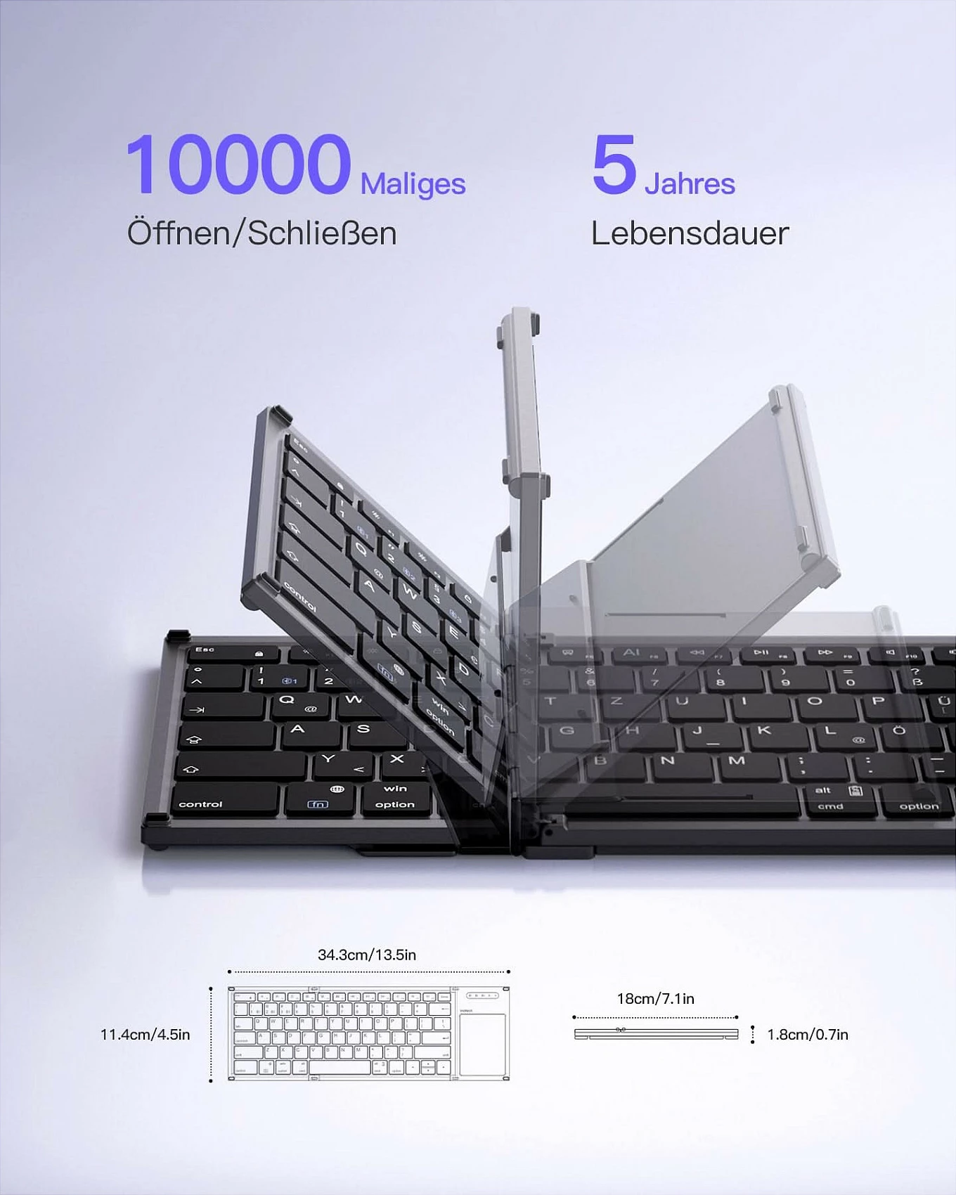 Tastierë për tablet inateck Tablet Keyboard QWERTZ, Bluetooth 5.3, me touchpad, USB-C, e zezë