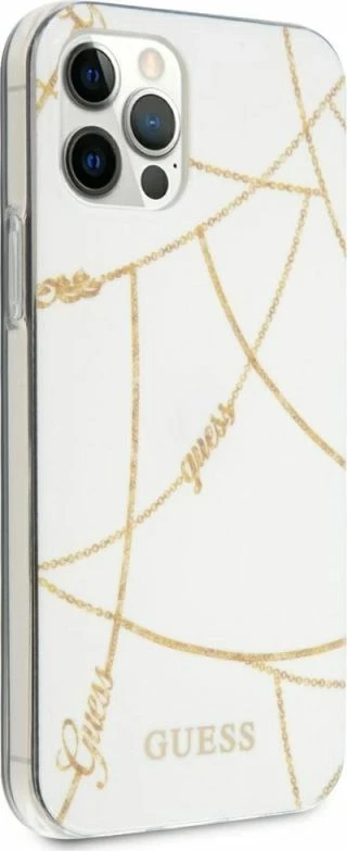 Kapak telefoni Guess Gold Chain Collection për iPhone 12 Pro Max, i bardhë