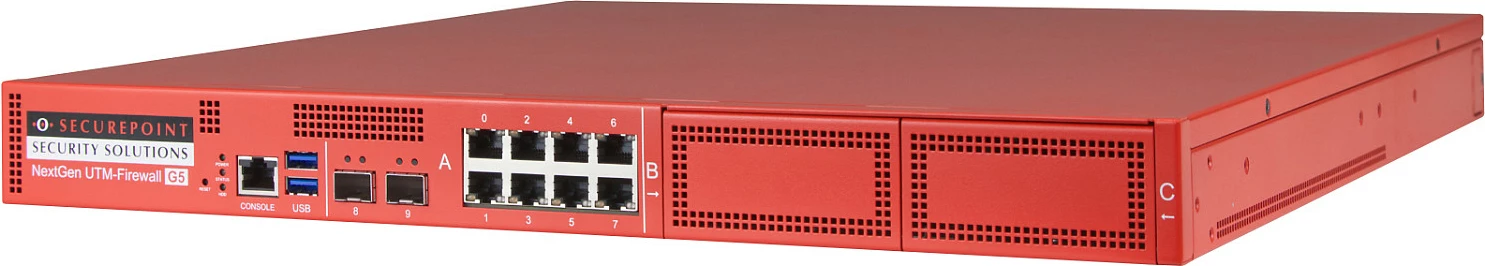 Pajisje UTM Firewall Securepoint RC1000R G5, 30 Gbit/s, VPN 3.5 Gbit/s, 8x Gigabit RJ-45, 2x SFP, 1U, e kuqe