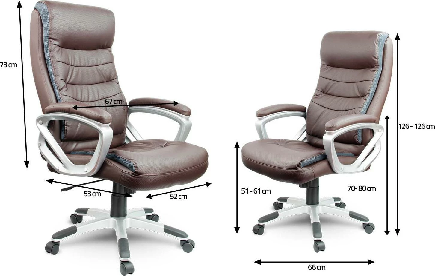 Karrige zyre Sofotel EG-226, lëkurë ekologjike e shpuar, mekanizëm TILT, rregullim lartësie 51-61 cm, me rrota, me mbështetëse krahësh, kafe