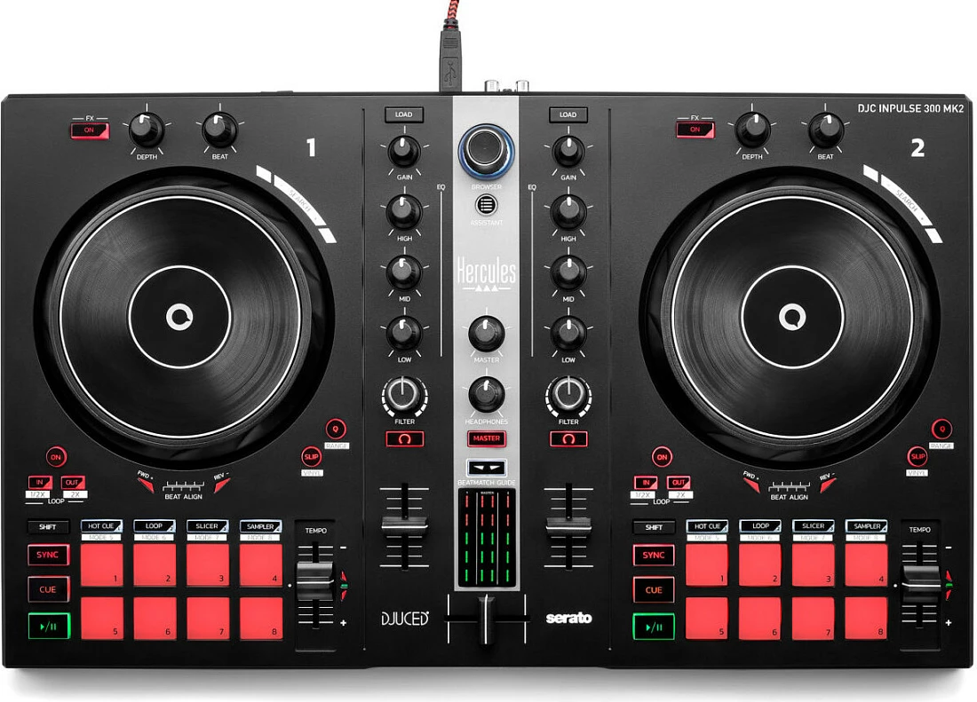 DJ Controller Hercules INPULSE 300 MK2, USB, 3.5 mm, i zi/kuq