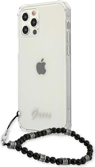 Mbështjellës Guess GUHCP12LKPSBK për iPhone 12 Pro Max 6.7", Transparent, me varëse Black Pearl
