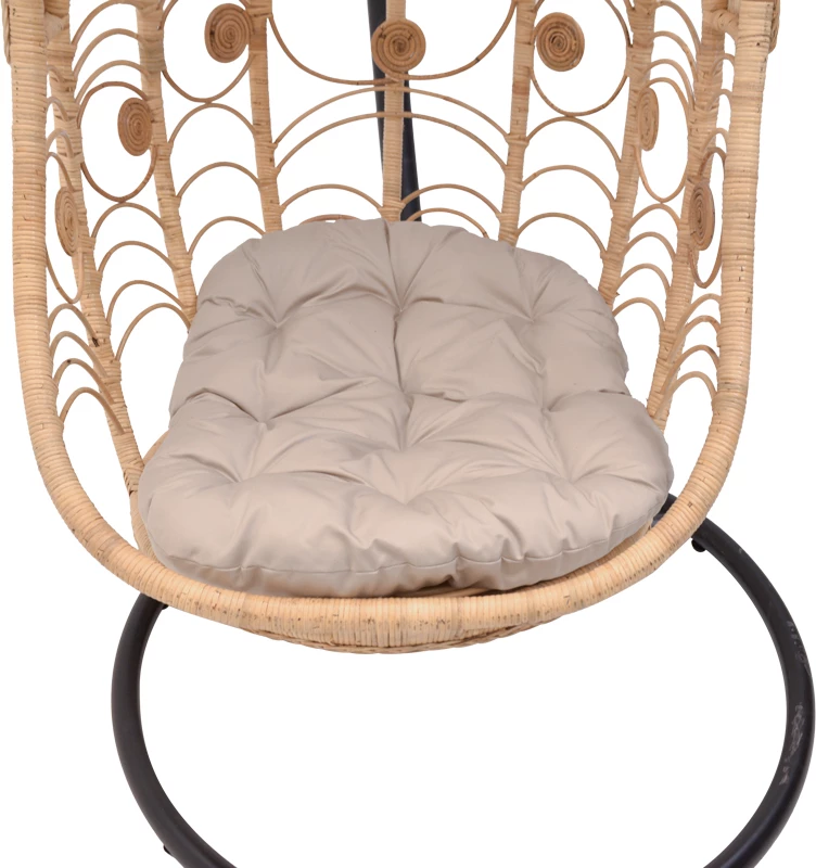 Shkallë lëkundëse Labreone rattan, ngjyrë natyrale-metal i zi-jastëk bezhë, 82x82x200cm