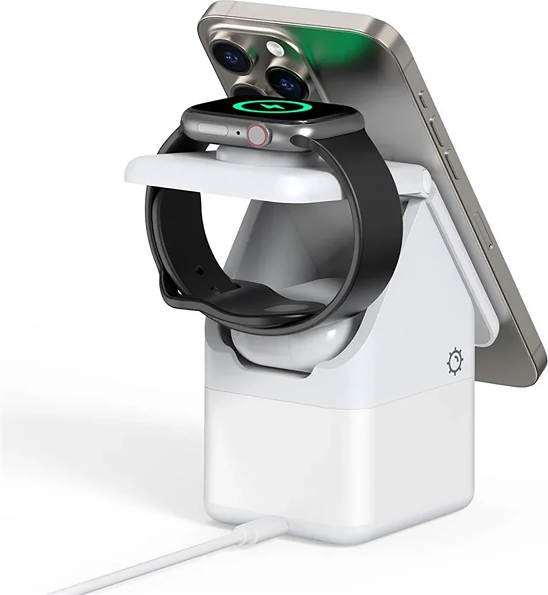 Karikues wireless Duzzona W20 4-në-1 me llambë nate, 15W, për iPhone/Apple Watch/AirPods, Bardhë