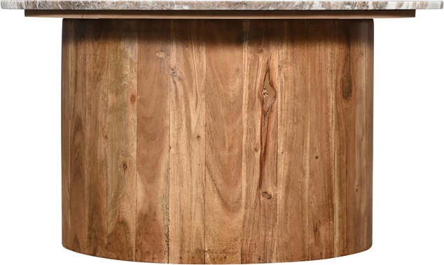 Tavolinë kafeje Sergy, dru akacie i fortë, ngjyrë natyrale, sipërfaqe mermeri, D70x35cm