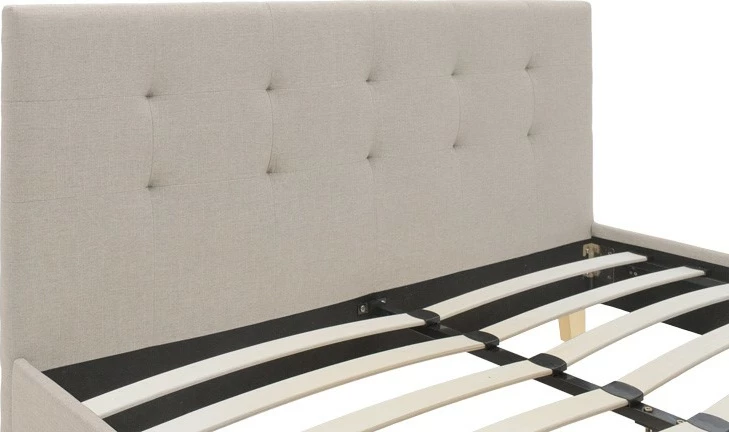 Krevat Mago, stof krem, këmbë druri natyral, 160x200cm