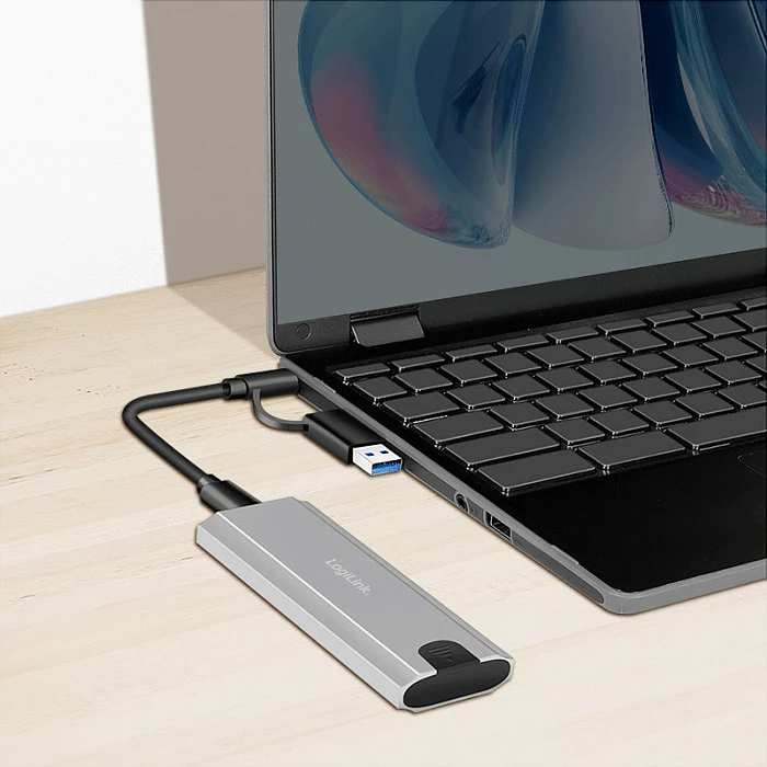 Kasë eksterne për SSD NVMe LogiLink, USB 3.2 Gen2, USB-C, argjend