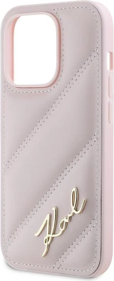 Mbështjellës Karl Lagerfeld Diagonal Quilted Script për iPhone 14 Pro, Rozë