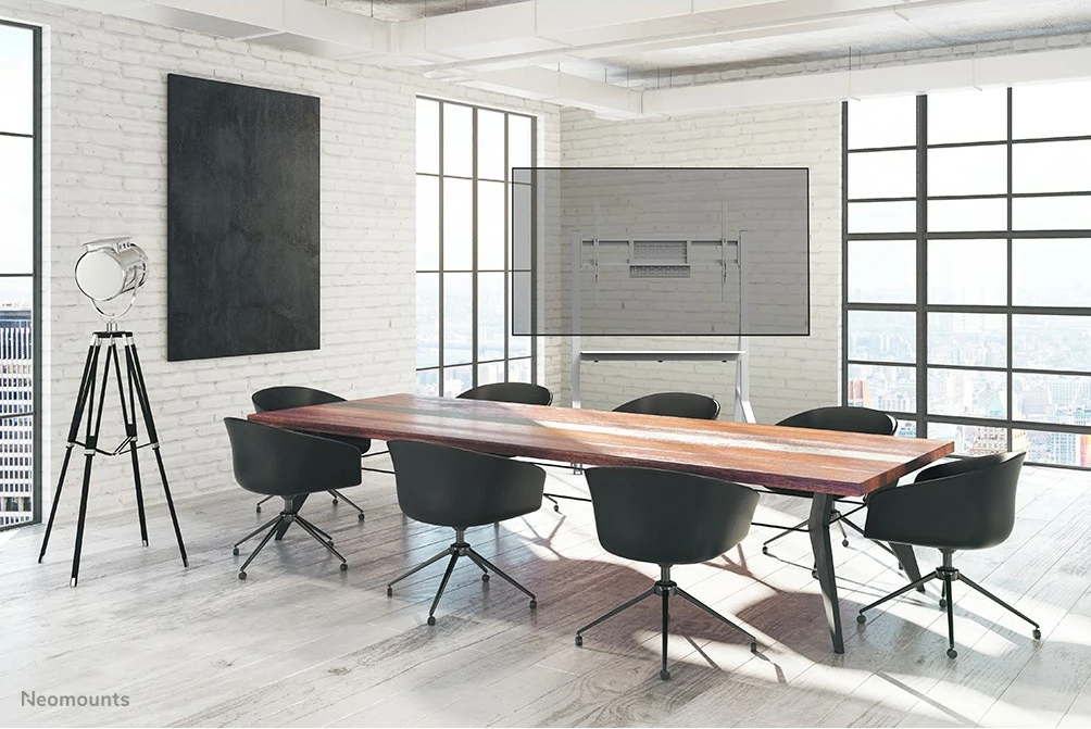 Karrocë multimediale Neomounts FL50-525WH1, për TV 55-86", çelik, e bardhë, rregullim lartësie