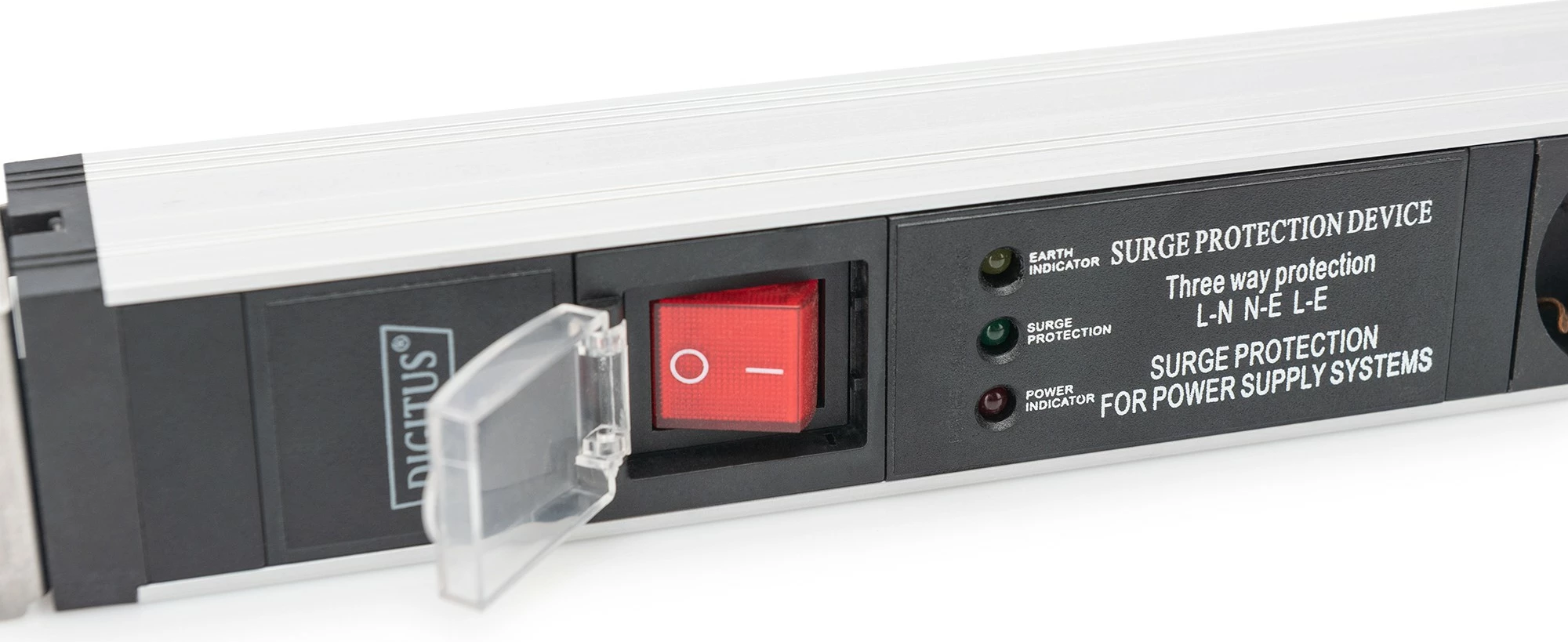 Prizë rack Digitus PDU 1U, 5 dalje, 16A, 230V, mbrojtje nga mbingarkesa, alumini