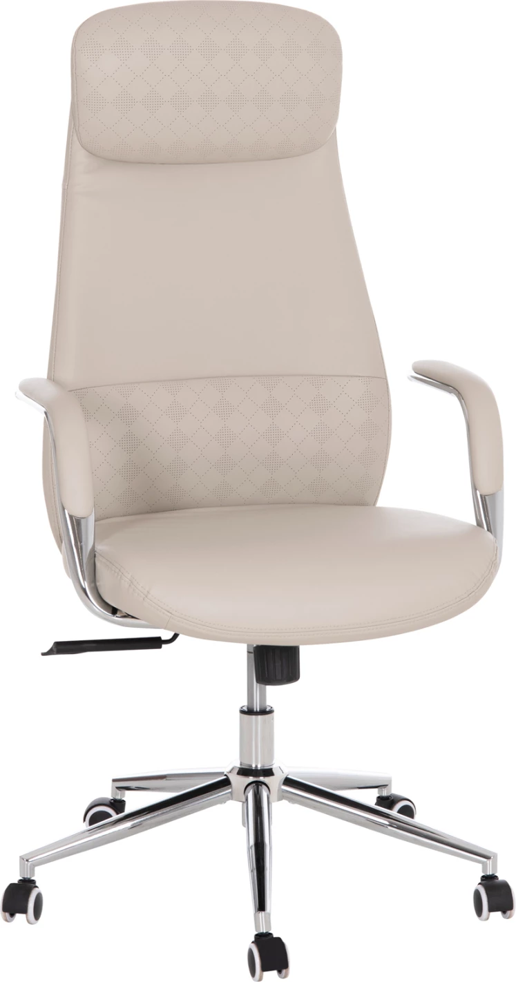 Karrige zyre SONTY, lëkurë sintetike gri e çelët, bazë kromi, FH18354.10, 64x68x125cm