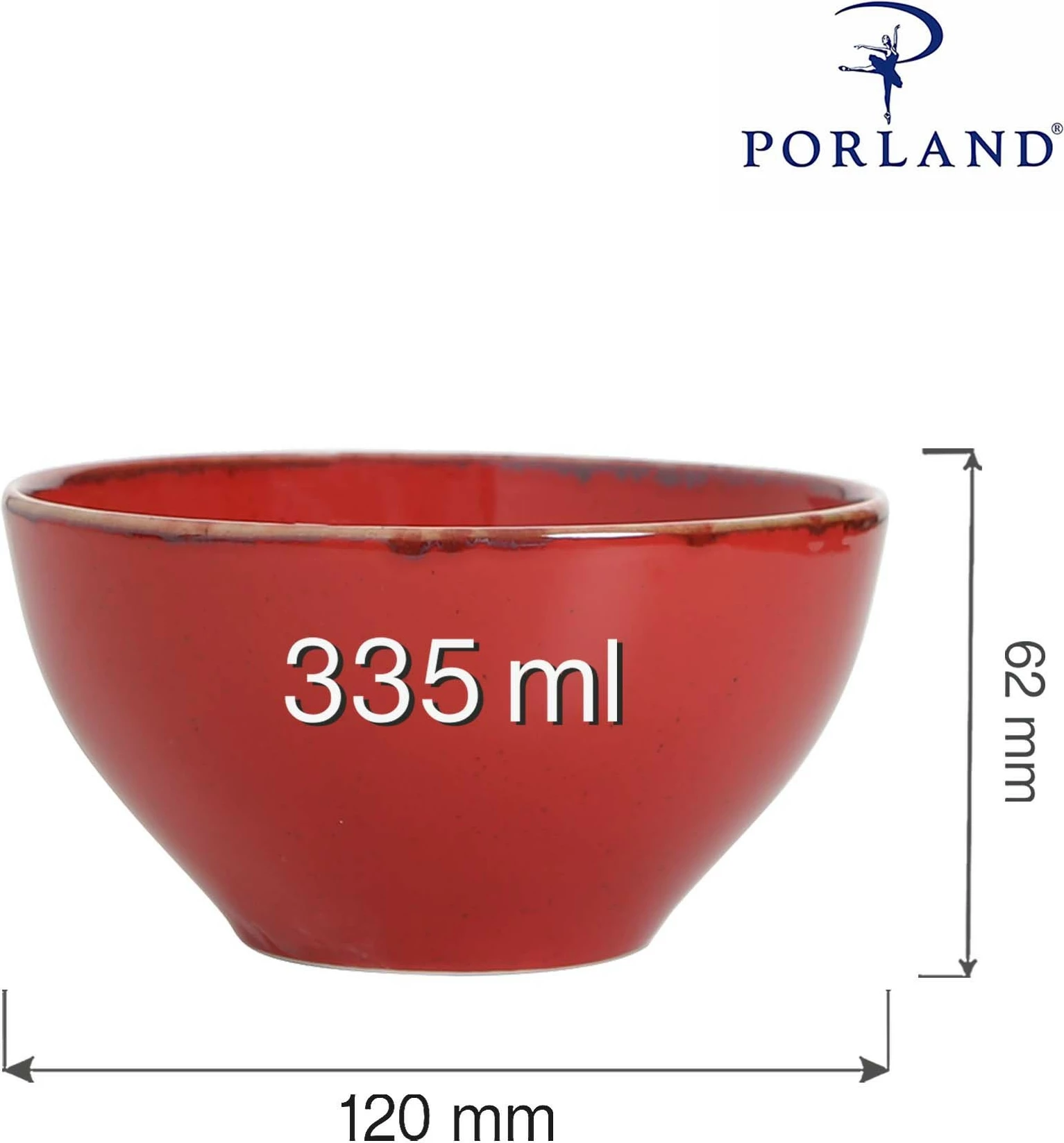 Tas Porland Seasons Magma 335 ml Ø120 mm porcelan, e kuqe, set 6 copë