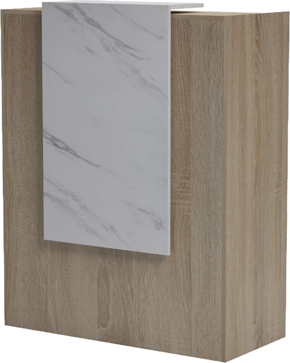 Banak recepsioni Zowel, me LED, pamje lis-sonoma dhe mermeri të bardhë, 90x40x110cm