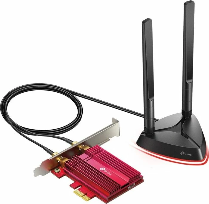 Kartelë rrjeti PCIe TP-LINK Archer TX3000E AX3000, Wi-Fi 6, Bluetooth 5.2, 2 antena me bazë magnetike, kuqe/zezë