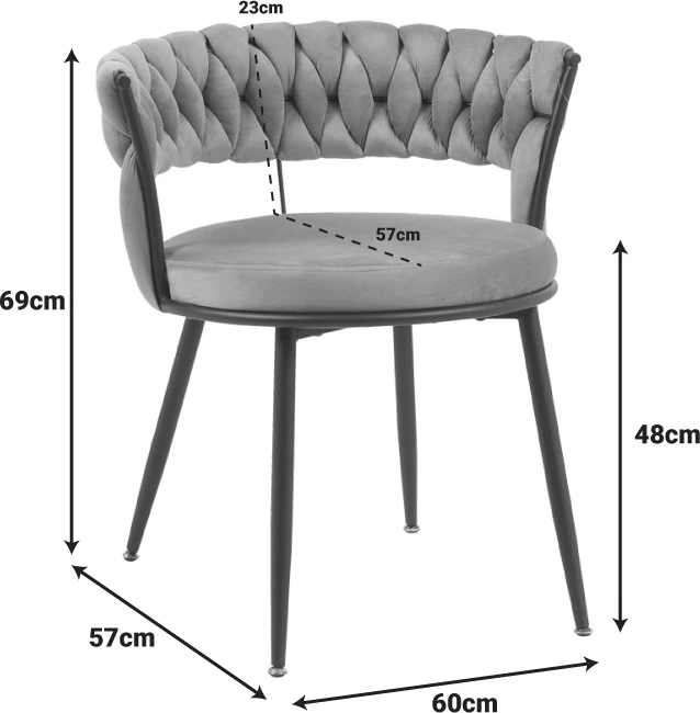 Karrige Alkia, kadife e verdhë, këmbë metalike të zeza, 60x57x68cm