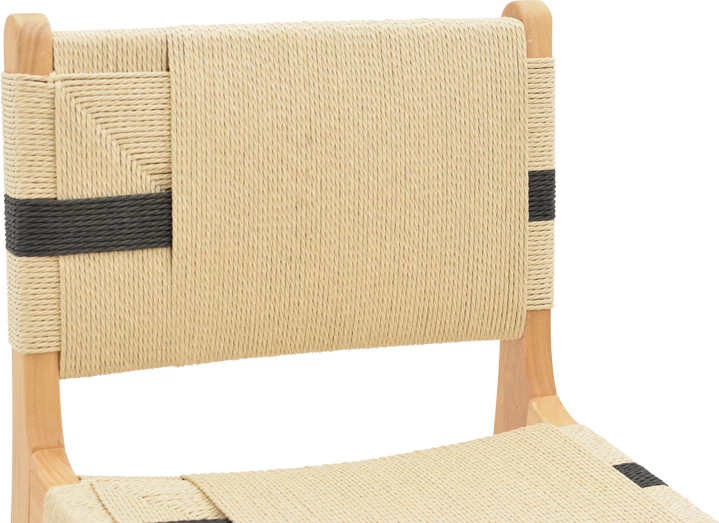 Karrige për bar Julien, dru gome natyral, litar natyral-zi, 45x46x95 cm