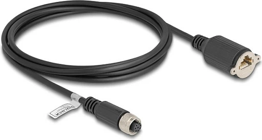 Kabllo rrjeti DeLOCK M12 A-coded 8-pin (femër) në RJ45 (femër), Cat5e FTP, 2 m, e zezë