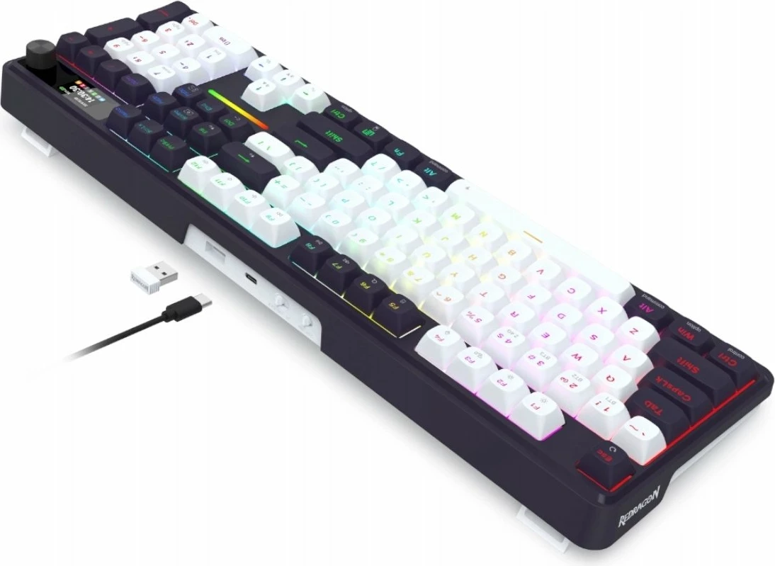 Tastierë gaming mekanike Redragon TERRAFLARE K762WB-RGB-PRO, full-size 104 taste, Bluetooth/2.4GHz/USB, RGB, hot-swap, PBT, bateri 4000mAh, QWERTY US, e zezë, set me receiver 2.4GHz