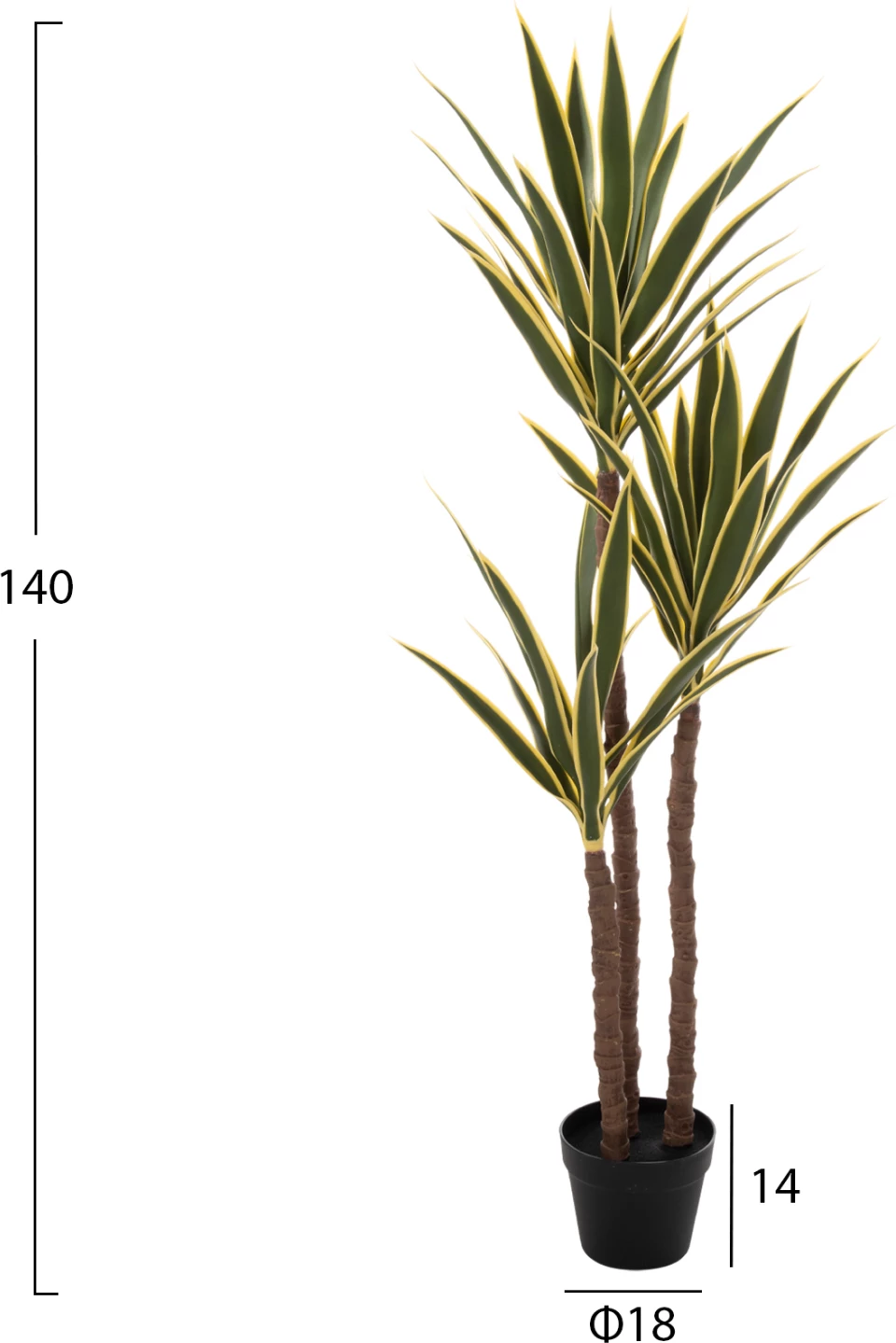 Bimë dekorative sintetike FH7984, palmë me 3 trunje në vazo, 140 cm