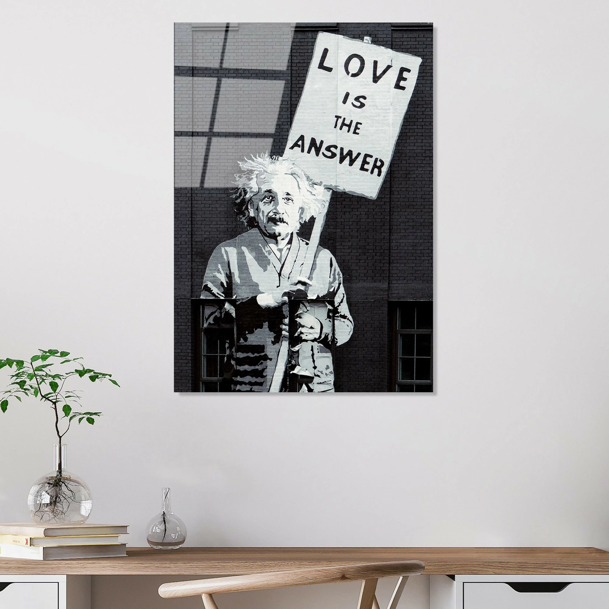 Pikturë dekorative prej xhami të temperuar, Banksy, shumëngjyrëshe, 45x65cm