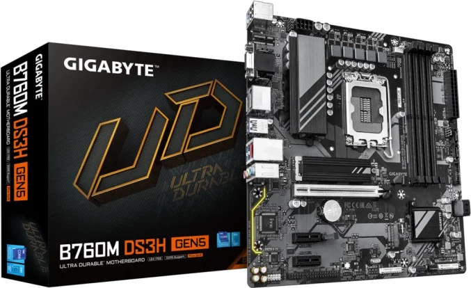 Pllakë amë GIGABYTE B760M DS3H GEN5, LGA1700, DDR5, mATX, PCIe 5.0, 2.5GbE LAN, e zezë/gri