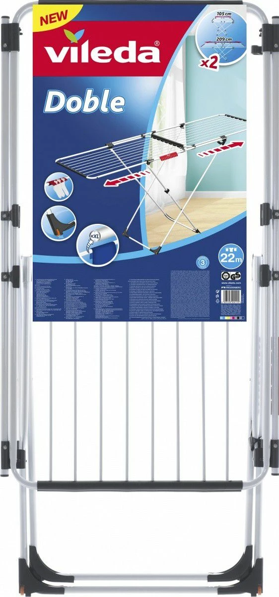 Tharëse rrobash Vileda Doble 157245, e zgjatshme 105-209 cm, 22 m linja, max 20 kg, me rrota, e bardhë