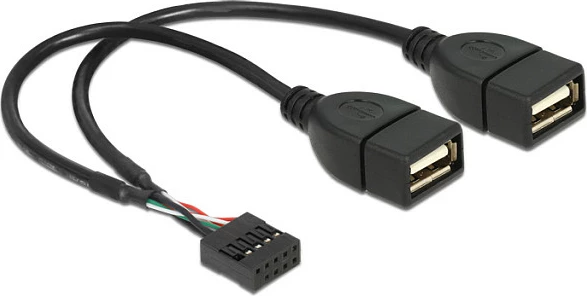 Kabllo adaptor USB i brendshëm DeLOCK 83292, 0.2 m, 2x USB-A femër, 9-pin header, e zezë