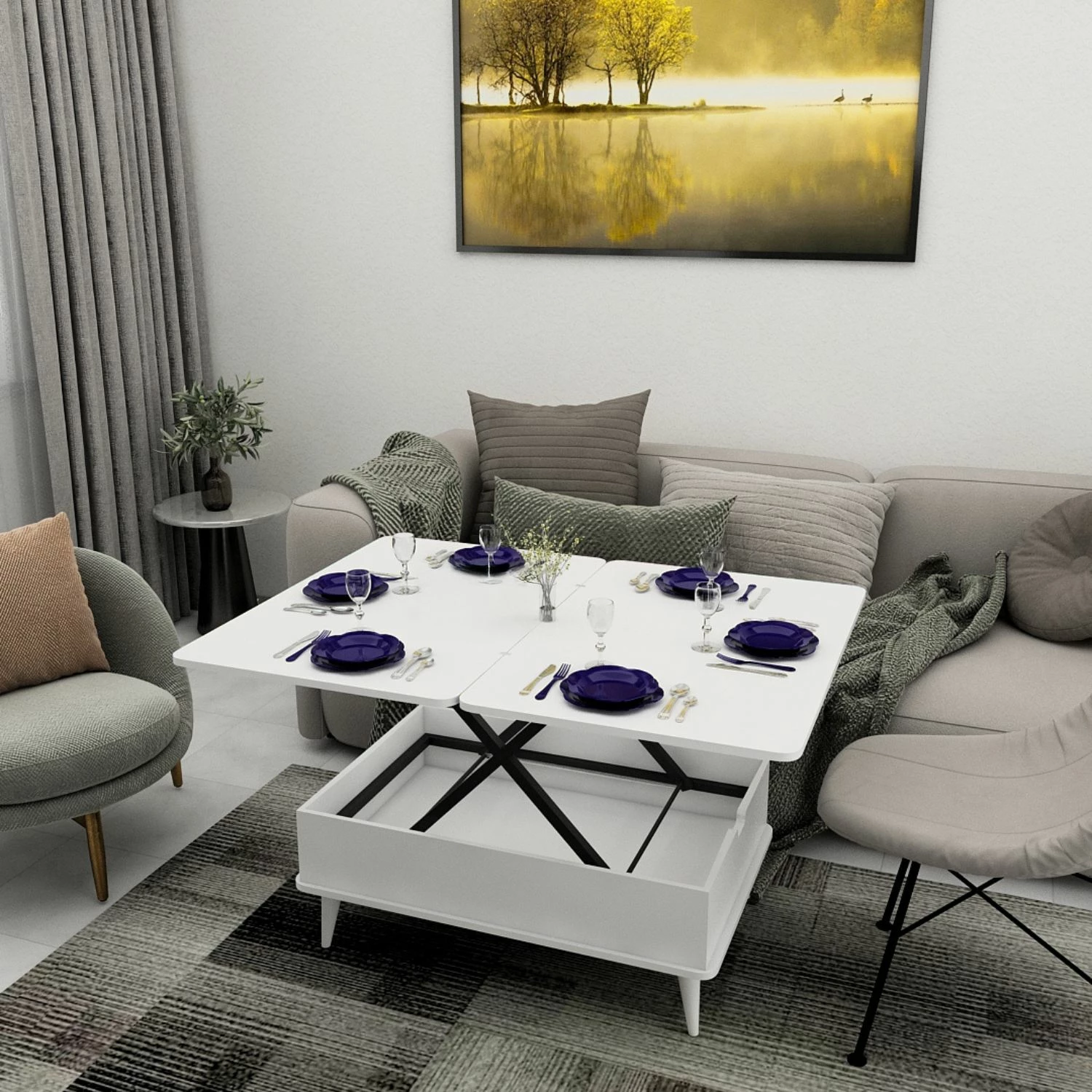 Tavolinë kafeje Skye Decor, Dy Ada, e bardhë