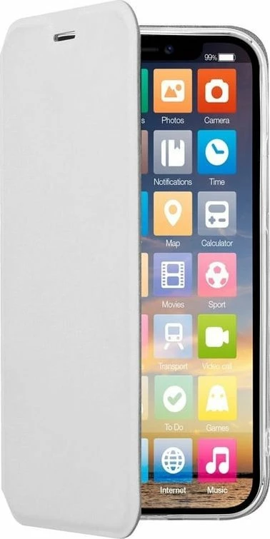 Mbështjellës Screenor Clever për Samsung Galaxy A12, lëkurë natyrale flip me kapak, i bardhë