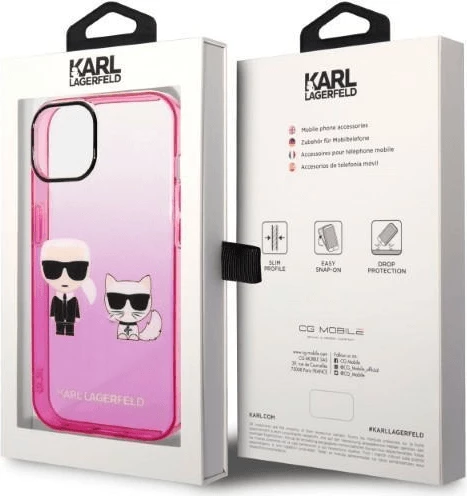 Mbështjellës KARL LAGERFELD KLHCP14MTGKCP për iPhone 14 Plus, Full Body Protection, rozë gradient