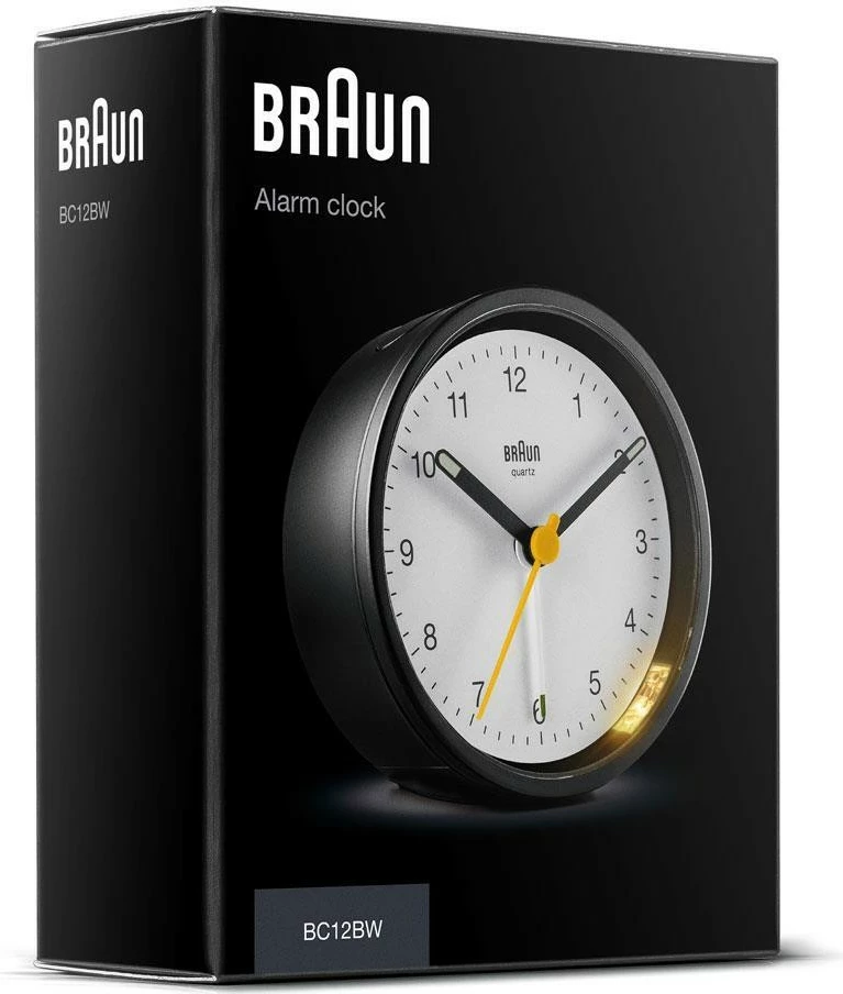 Alarm Braun BC12BW, quartz, 12h, buzzer, zi e bardhë