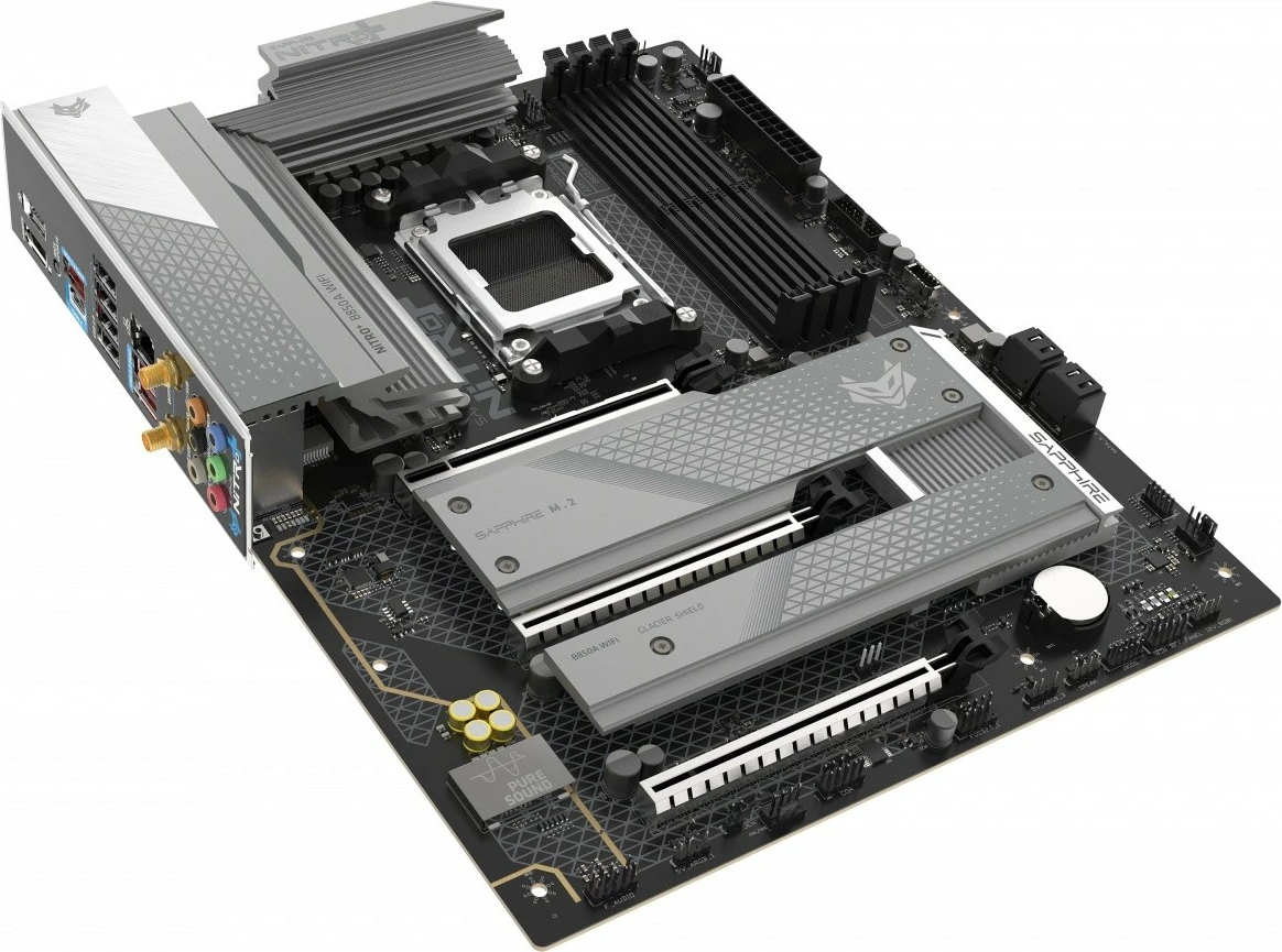 Pllakë amë, Sapphire NITRO+ B850A WIFI 7, AM5, chipset AMD B850, 4x DDR5 deri 256GB 8000 MHz OC, PCIe 5.0 x16 dhe M.2, Wi‑Fi 7, 2.5GbE, ATX