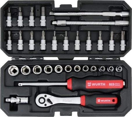 Set arpion me çelësa kokë, Würth, Redstripe, 1/4", 6 këndore, 32copë