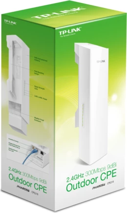Access point outdoor TP-LINK CPE210 2.4GHz 300Mbps antenë 9dBi, i bardhë