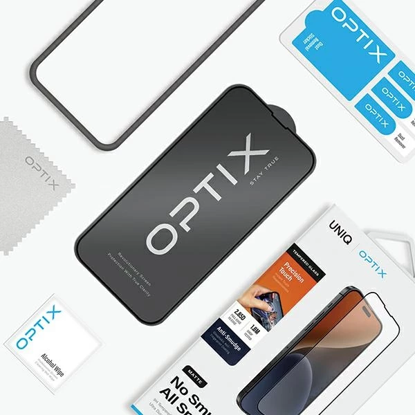 Mbrojtës ekrani xham i temperuar UNIQ Optix Matte për iPhone 15 Pro me aplikator