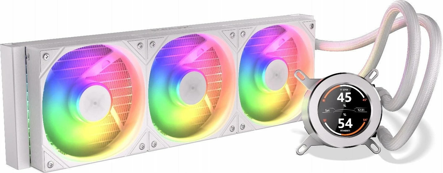 Ftohës uji Krux HydroGlance 360 ARGB LCD KRXE005, radiator 360mm, 3x120mm PWM ARGB, e bardhë