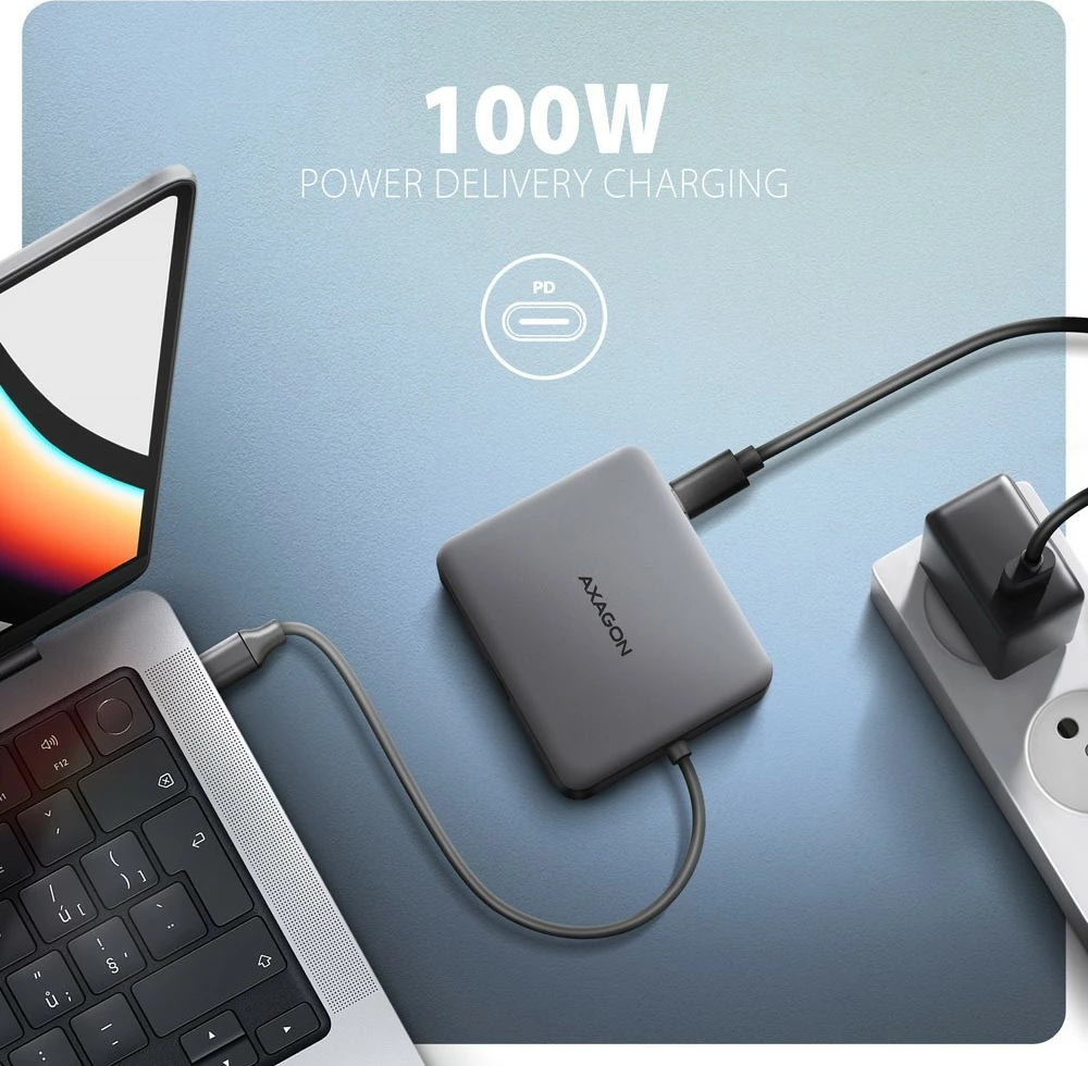 Multiport USB-C hub AXAGON HMC-5HL, 5 porte, HDMI 4K/60Hz, GLAN, Power Delivery 100W, Gri