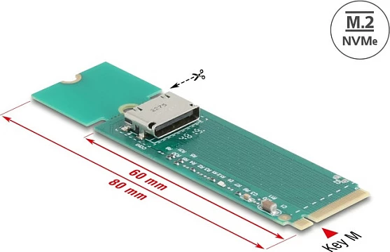 Adapter konvertues DeLOCK 64348, M.2 në OCuLink SFF-8612, NVMe, 80 mm, i gjelbër