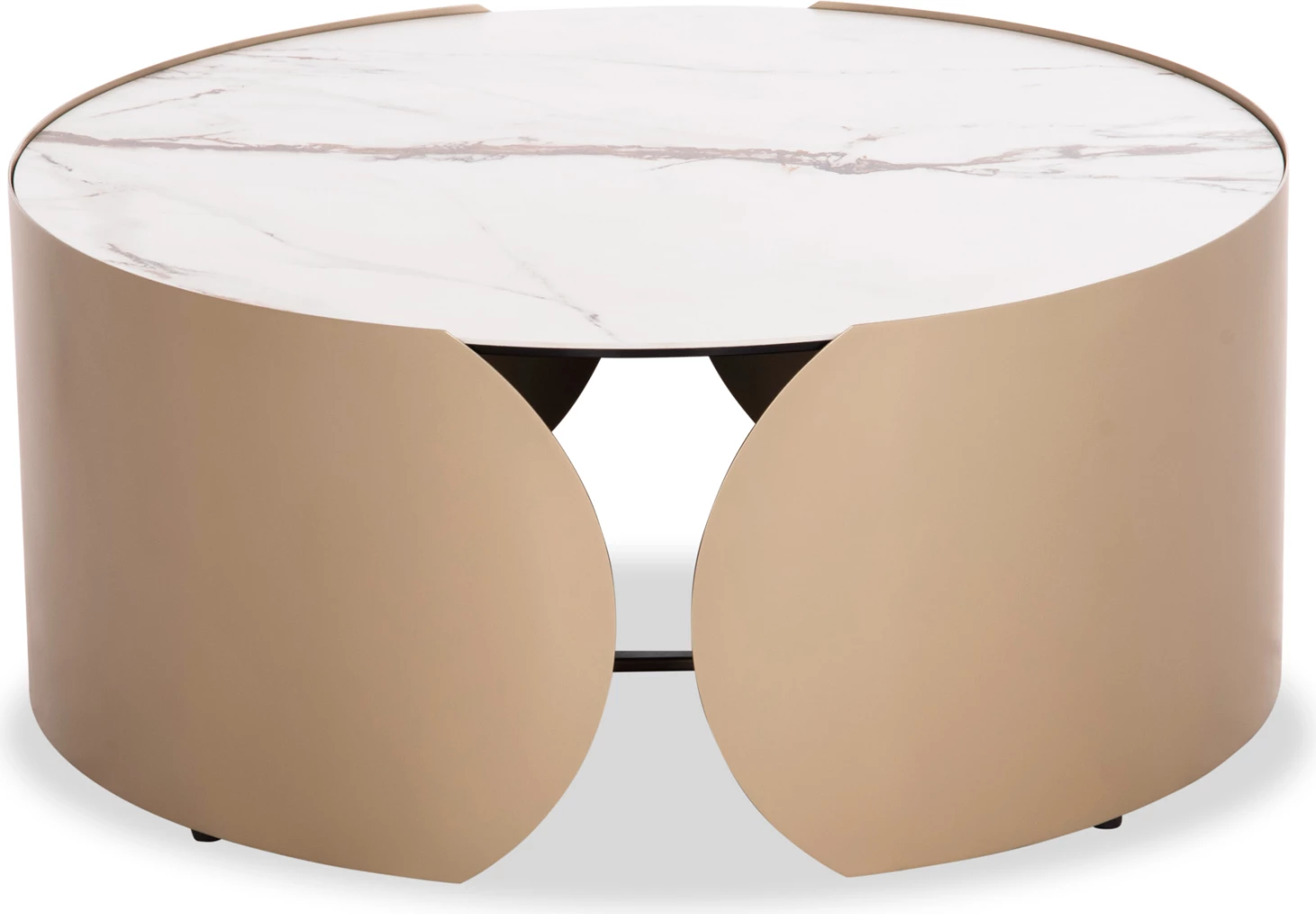 Tavolinë kafeje rrethore Obsession, ngjyrë shampanjë, mermer i bardhë