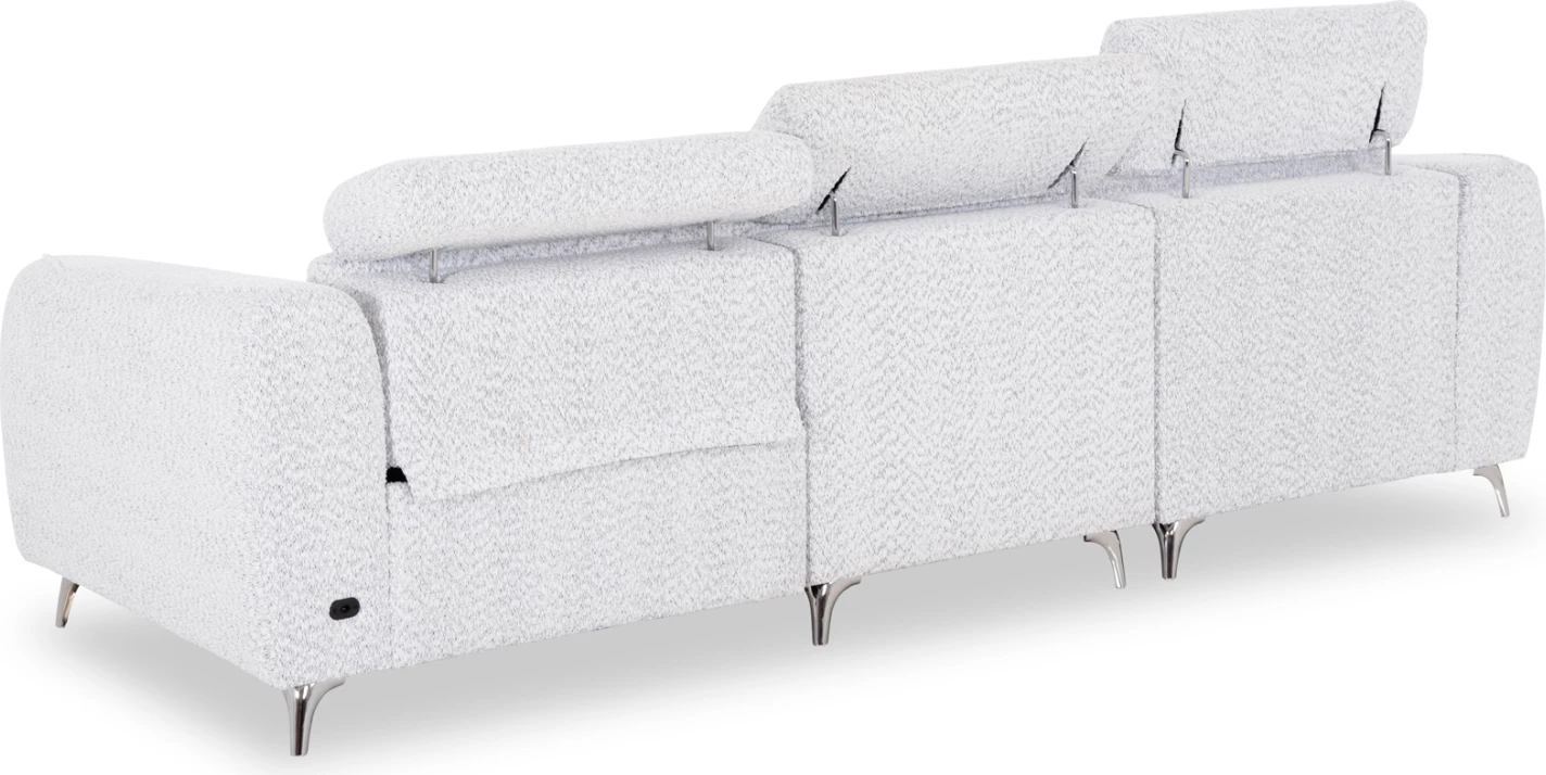 Këndore e majtë treshe me recliner Valente, material teddy, ngjyrë gri e çelët, CD3317.01L, 275x160x104cm