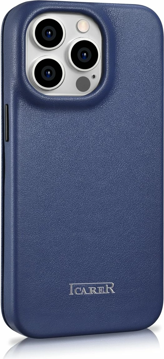 Mbështjellës iCarer CE Premium lëkurë folio për iPhone 14 Pro, MagSafe, Blu