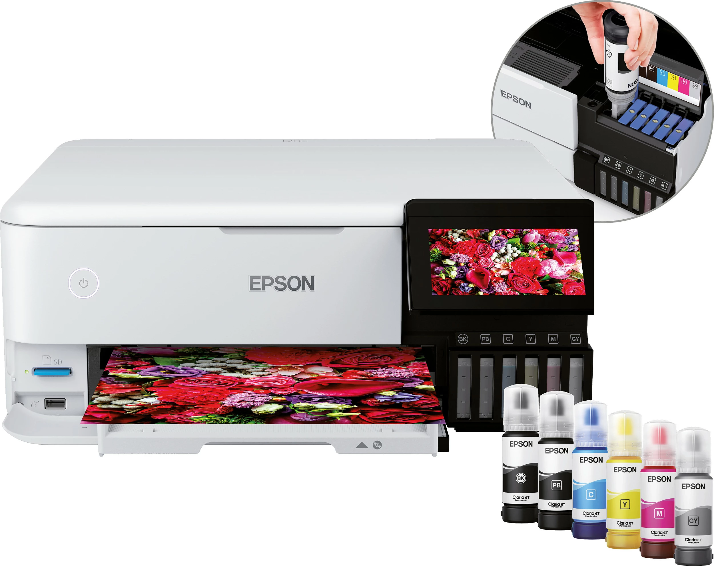 Printer multifunksional Epson EcoTank ET-8500, A4, Wi-Fi, 6 boja, ekran me prekje, i bardhë