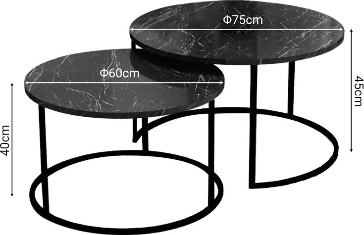 Tavolina kafeje Solme set 2 copë mermer e zezë melaminë-metal i zi