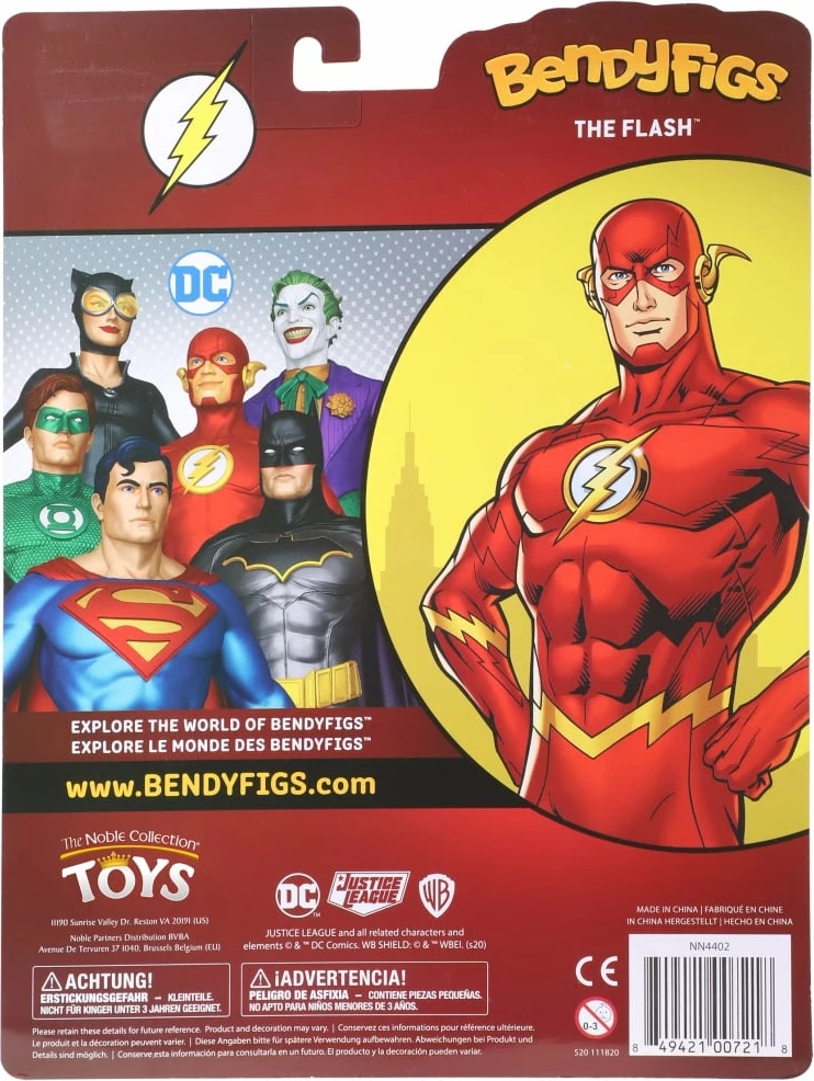 Figurinë e përkulshme NOBLE COLLECTION Bendyfig DC The Flash 19 cm, kuqe/verdhe, me bazë